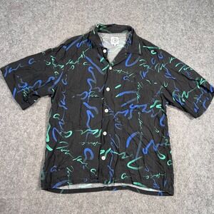 Polar Skate Co Black Signature Art Short Sleeve Button Up Shirt Men's Size Small